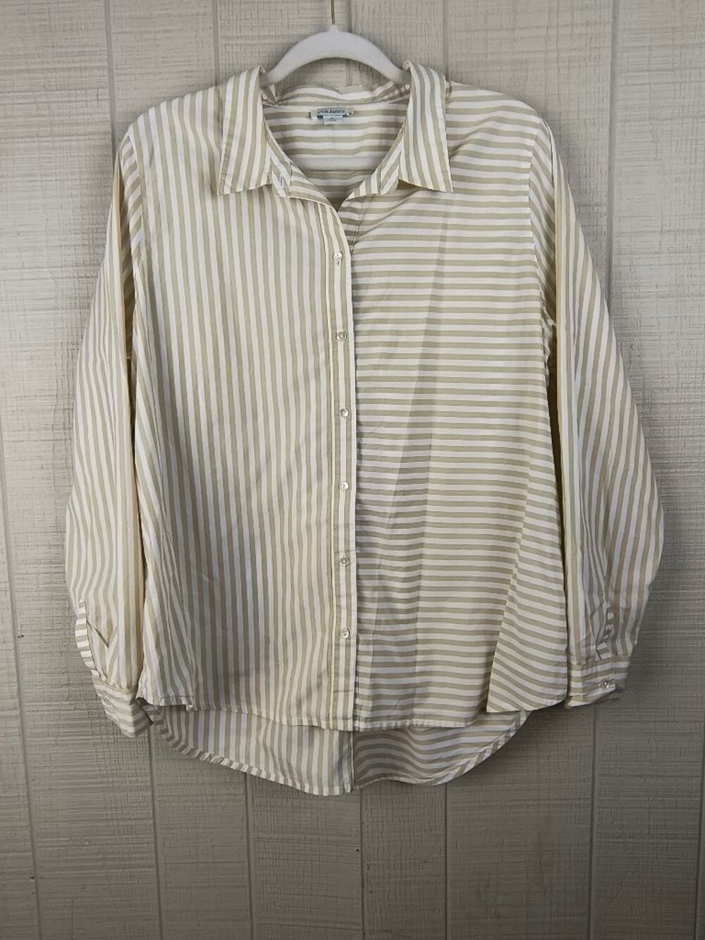 Sundance Coastal Striped Button-Up Shirt 100% Cotton Neutral Minimalist